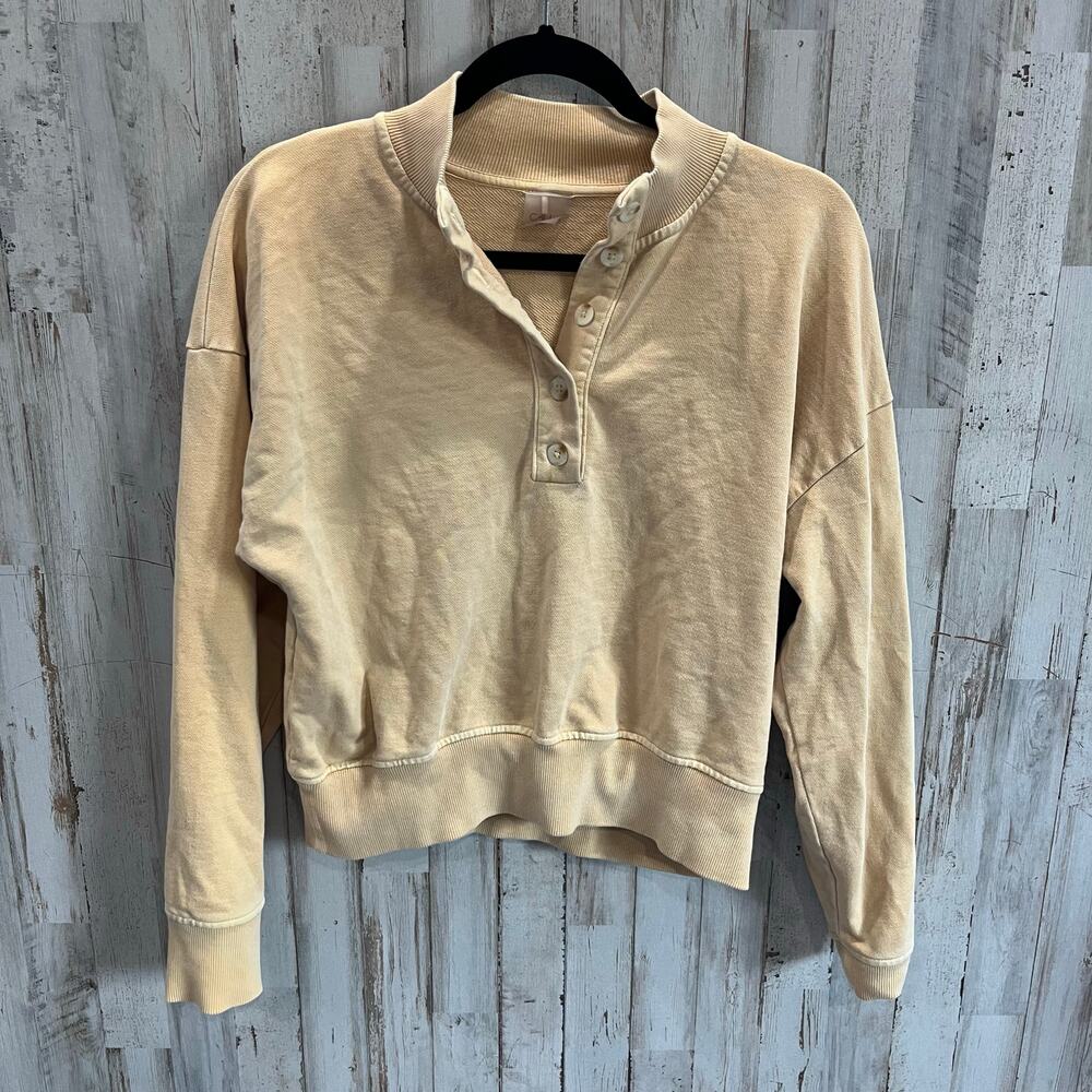 Calia Carrie Underwood Yellow 5 Button Henley Cropped Sweatshirt XS Cotton